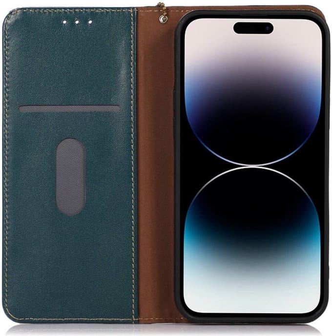 KHAZNEH iPhone 15 Pro Hoesje RFID Portemonnee Book Case Leer Groen