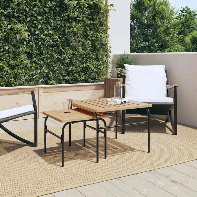 vidaXL - 2-delige - Tuintafeltjesset - staal - bruin - en - zwart