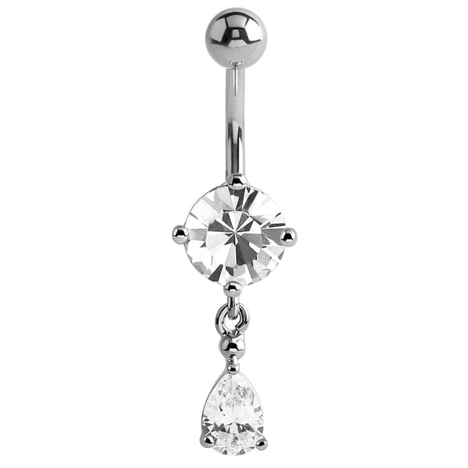 Lucardi Dames Navelpiercing met druppel kristal - Piercing - Cadeau - Staal - Zilverkleurig
