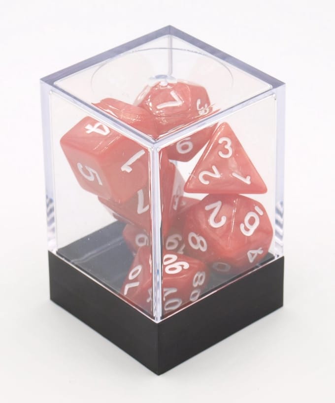 HOT Games dobbelstenen set rood parelmoer 7 stuks kunststof.