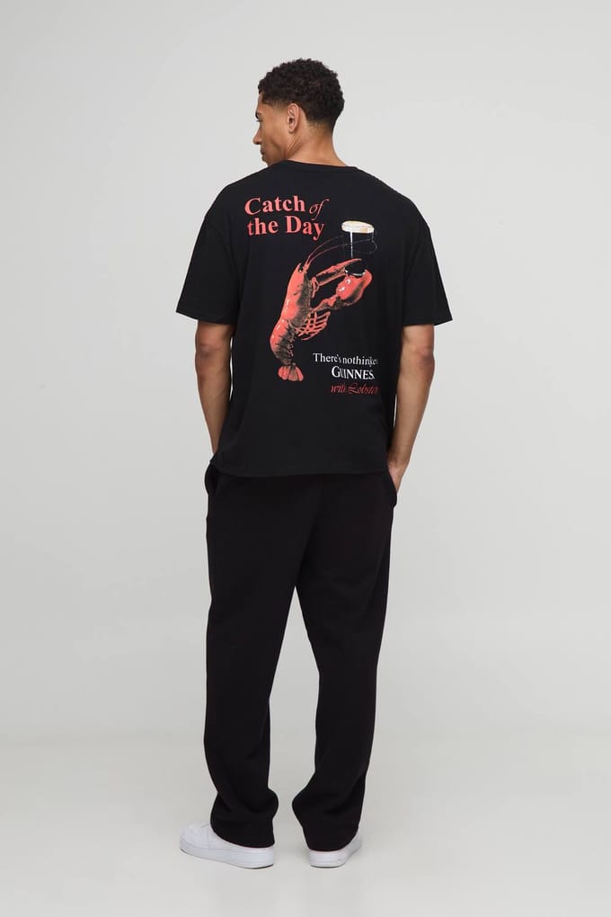Zwarte oversized Guinness-licentie bedrukt T-shirt | Black | Size Medium