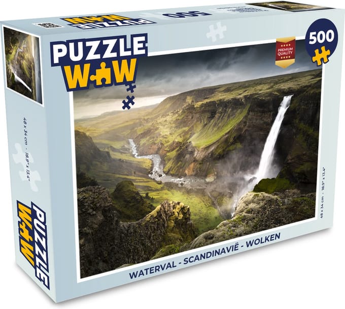 Puzzel Waterval - Scandinavië - Wolken - Legpuzzel - Puzzel 500 stukjes