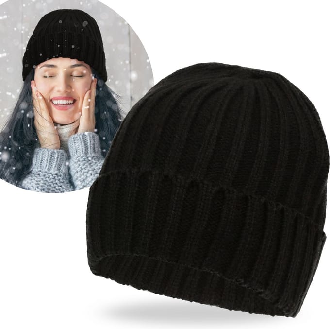 Zwarte gebreide wintermuts voor dames