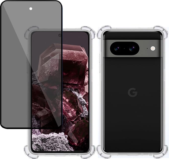 Hoesje geschikt voor Google Pixel 8 + Privé Screenprotector – Privacy Tempered Glass - Case Transparant