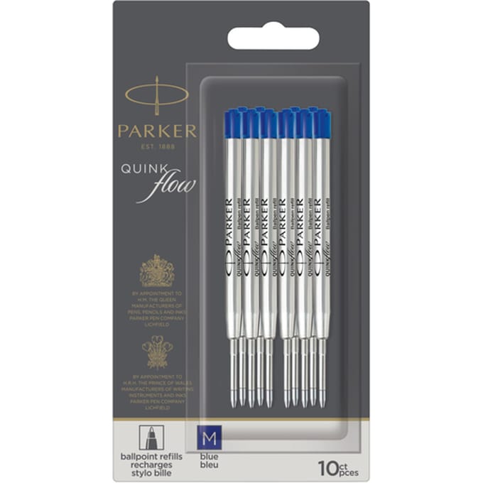 Parker Ballpoint Pen Refills | Medium Point | Blue QUINKflow Ink | 10 Count