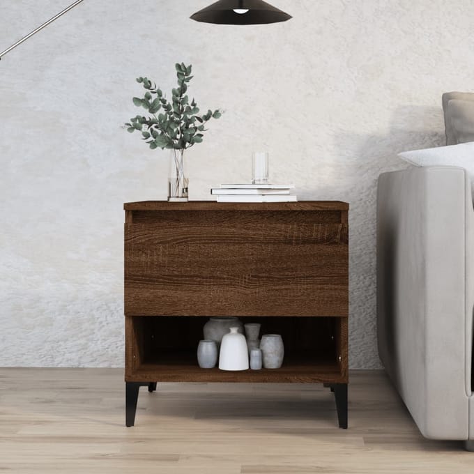 vidaXL - Bijzettafel - 50x46x50 - cm - bewerkt - hout - bruin - eikenkleur