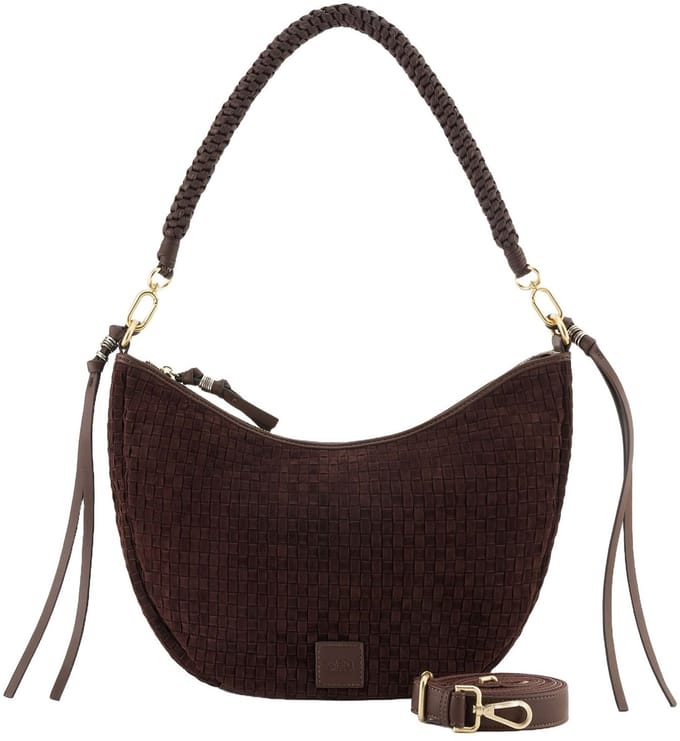 FREDsBRUDER schoudertas Weave Harmony Round Midi Hobo Bag Dark Chocolate donkerbruin