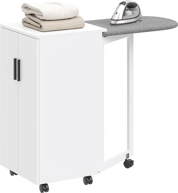 HOMCOM Strijkplankkast-Spaanplaat, 100% Polyester-99,5L x 43B x 83H cm-Wit