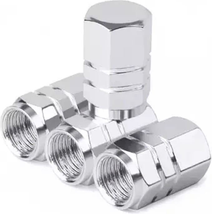 TT-products ventieldopppen hexagon silver aluminium 4 stuks zilver