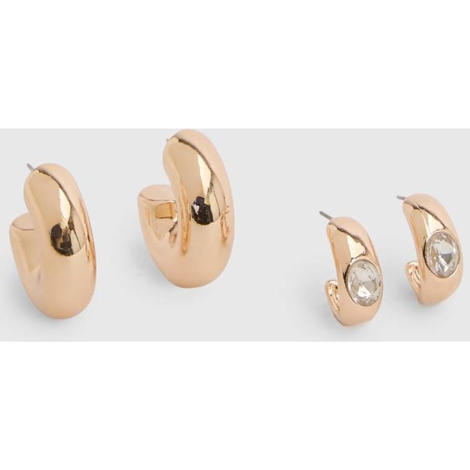 boohoo Dames Dikke Creolen Oorbellen 2-pack | Goud