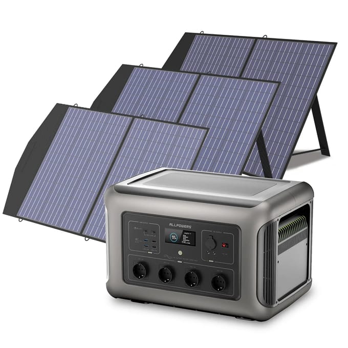 ALLPOWERS Solar Generator Kit 3500W (R3500 + SP027 100W Solar Panel) - R3500 + 3pcs SP027 Solar Panel 100W