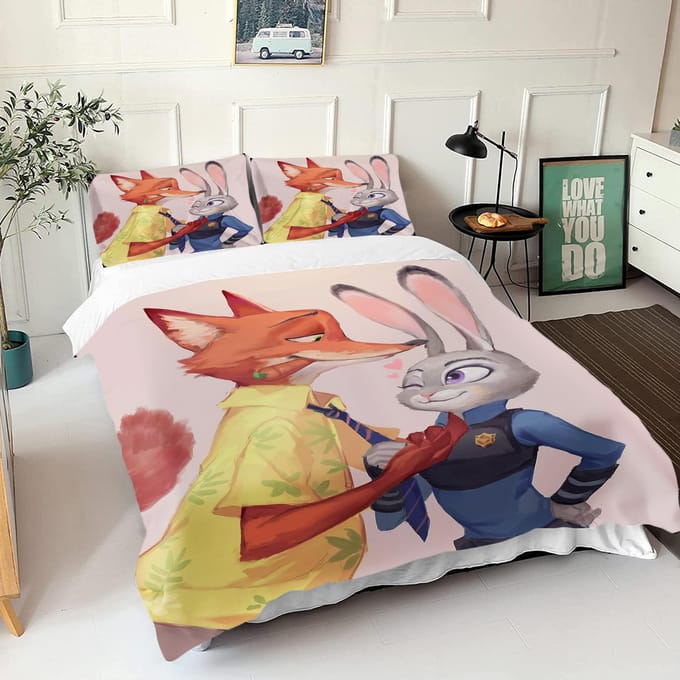 Zootopie Judy Nick Ensemble de housse de couette Couette Literie Ensemble de literie 3D pour enfants Ensemble 3 pièces 1 housse de couette Taille King US Full(200*230cm)3pcs