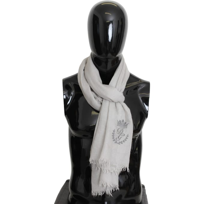 Dolce & Gabbana Heren Sjaal Off White DG Kroon Geborduurd Nek Wikkel
