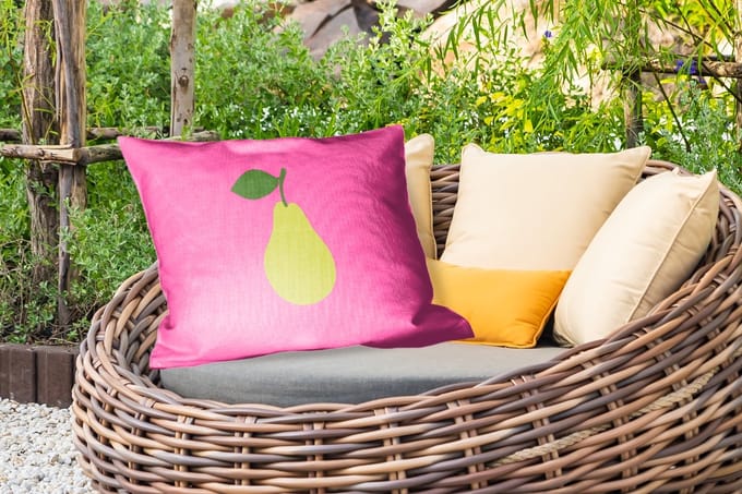 Buitenkussens - Illustratie - Fruit - Peer - Groen - 60x40 cm - Weerbestendig