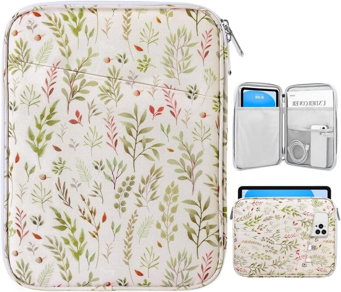 Tablethoes voor 9-11" iPad Pro, iPad Air, Galaxy Tab A11+, Bescherming, Stijlvol, Beige Bladdesign