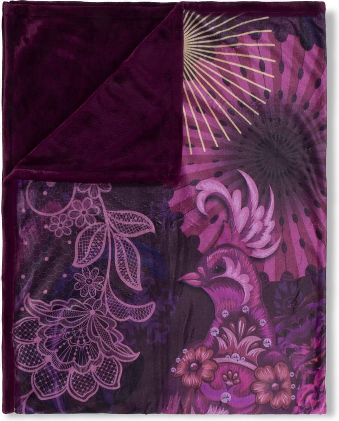 Luxe Plaid 130x160 cm - Pauw en Mandala Print - Bordeaux - Polyester - Voor 1 Persoon