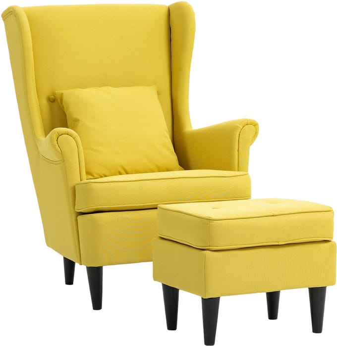 HOMCOM Accentstoel met ottoman-Polyester, schuim-83L x 75B x 104H cm-Geel