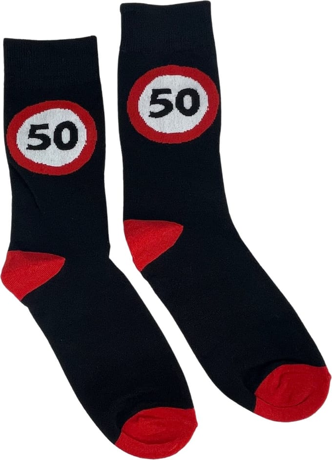 Sokken 50 Jaar – Grappige Verjaardag Versiering & Cadeau – Maat 42-46 – 3BMT®