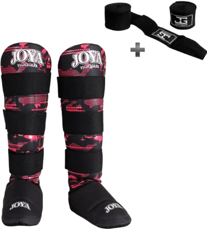 Joya Camo V2 Scheenbeschermers Kinderen – Maat S – Kickboksen – Optimale Bescherming & Comfort – Roze – Incl. Bandage
