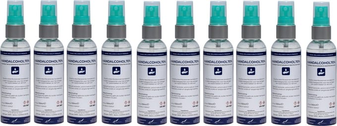 Handalcoholspray 70% - 100 ml met groene verstuiverdop - set van 10 Stuks