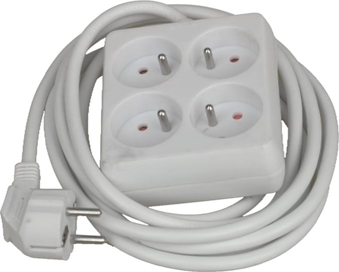 Chacon stopcontactenblok 4x16A met wit snoer 3m