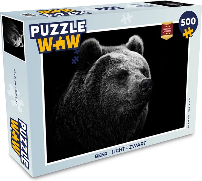 Puzzel Beer - Licht - Zwart - Legpuzzel - Puzzel 500 stukjes