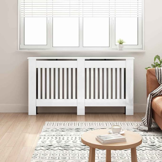 vidaXL Radiatorafdekking Hoogglans Wit 152 x 19 x 81,5 cm Bewerkt hout