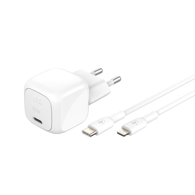 Belkin BoostCharge power adapter - compact - 24 pin USB-C - 30 Watt - with USB-C to Lightning cable (1m)