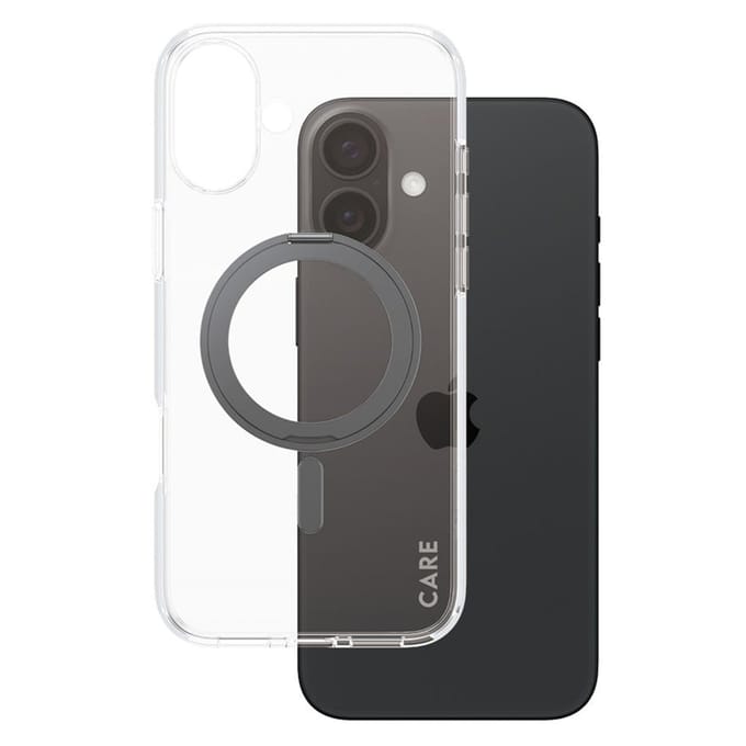 CARE by PanzerGlass Feature Case - Transparant w. - Zwart Kickstand & MagSafe iPhone 16 Plus