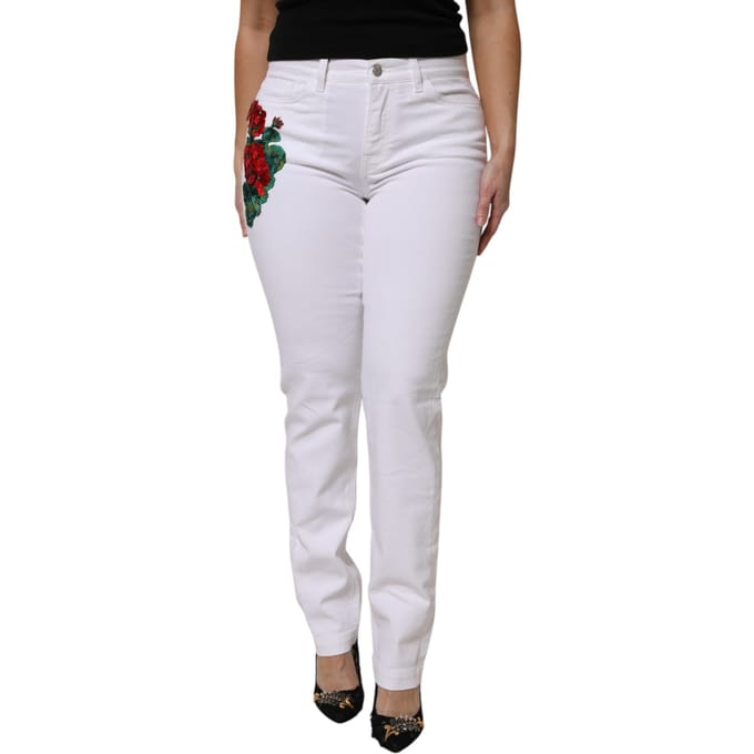 Bloemengebrodeerde Rechte Jeans