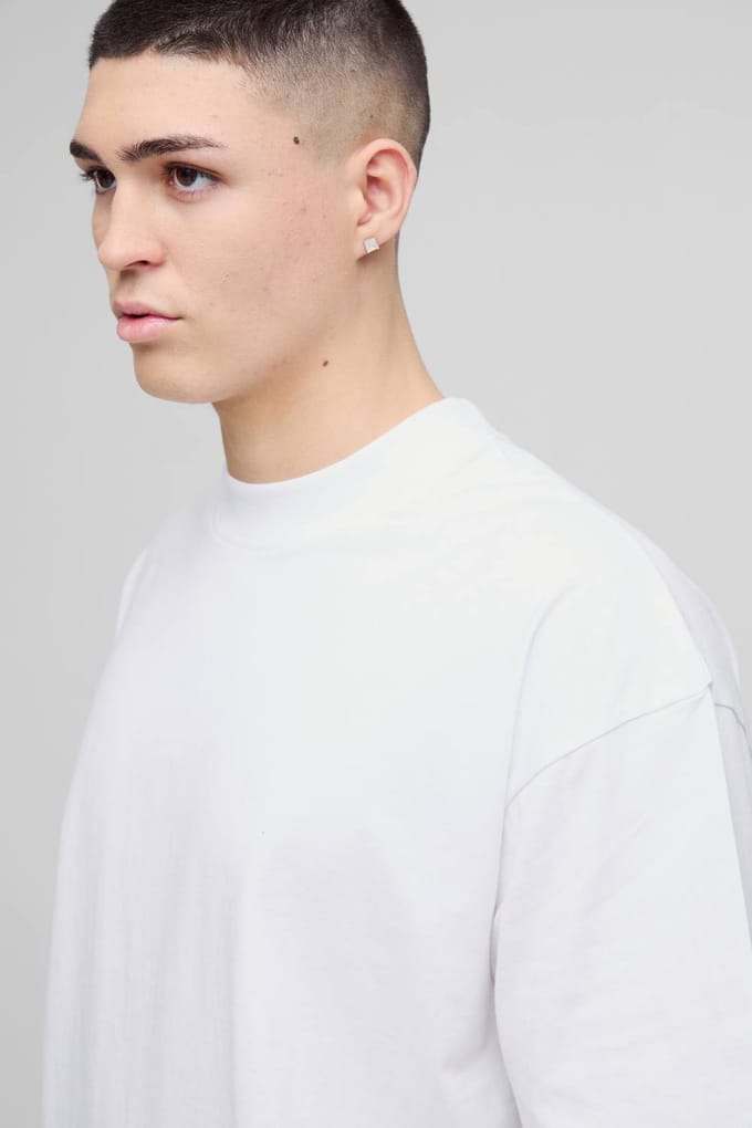 Essential Oversized Boxy Extended Neck T-Shirt | White | Size 3XL