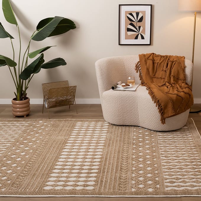 FRAAI Wasbaar vloerkleed - Dunya Geo Beige/Wit - 140x200cm
