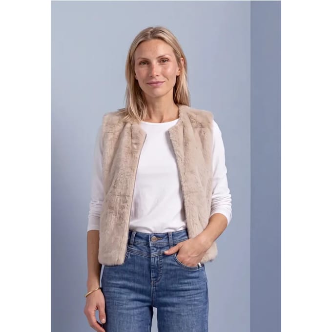 Bodywarmer van imitatiebont met rits en zakken