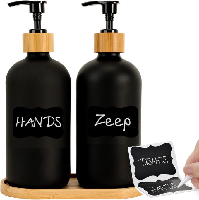 BOTC Zeeppompjes Set - zeeppompje - 1 set van 2 stuks - 500 ml - Zeepdispensers - Glas - Zwart