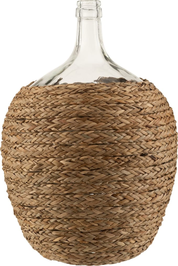 J-Line vaas Fles Bedekt - gras/glas - naturel - large - 53 cm hoog