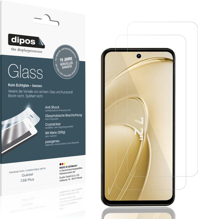 dipos – 2x Pantserfolie geschikt voor Oukitel C68 Plus | 9H Screenprotector