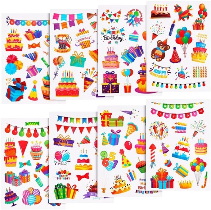 Store_9 - Verjaardagsstickers - Gekleurde Stickers - 16 Vellen - PVC