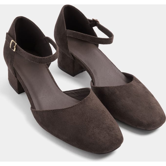 Yours Bruine Hakken Met Vierkante Neus En Blokhak In Brede Epasvorm Size 42E