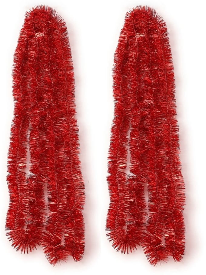 3x inge christmas goods kerstslinger-guirlande - rood - glanzende lametta - 270 cm