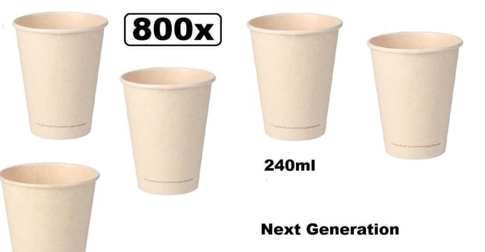 800x Koffiebeker van suikerriet 230ml next generation - koffie beker thee koude en warme dranken 100% afbreekbaar next generation