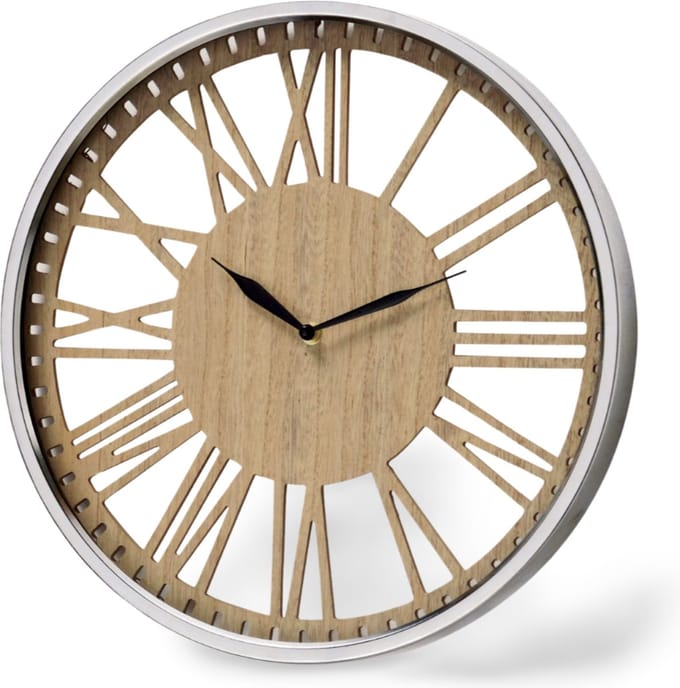 Wandklok Hout Zilver Landelijk Ø 40 cm