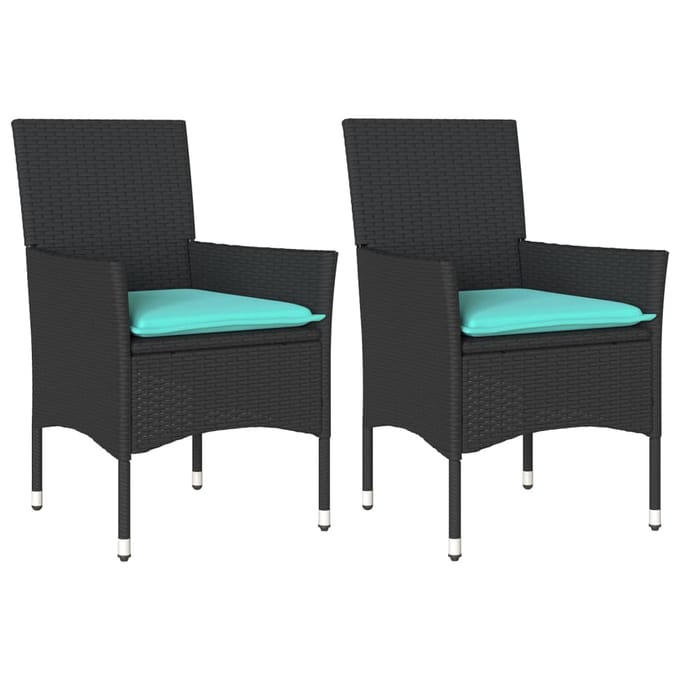 vidaXL - Tuinstoelen - 2 - st - met - kussens - poly - rattan - zwart