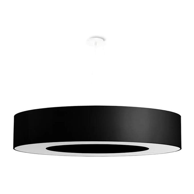 Kroonluchter SATURNO 90 met extra brede ronde stoffen ringkap - Sollux Lighting - IP20 - Zwart stof/pvc/staal behuizing - 90 x 90 x 112 cm - 8 x E27 LED, exclusief lichtbron - 8 x 15 W - Minimalistische kroonluchter voor woonkamer en slaapkamer