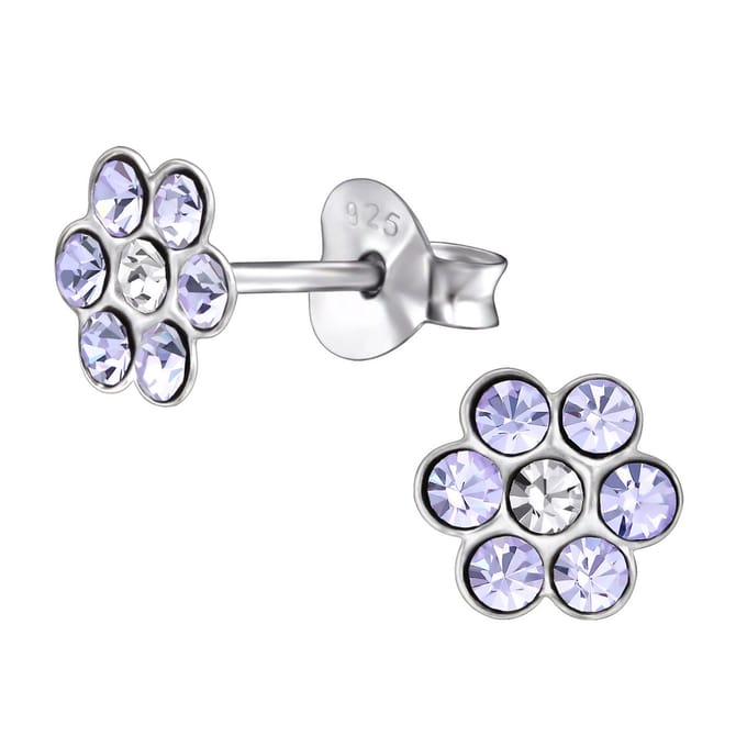 Oorbellen meisje bloem - zilver - licht paars - glitter
