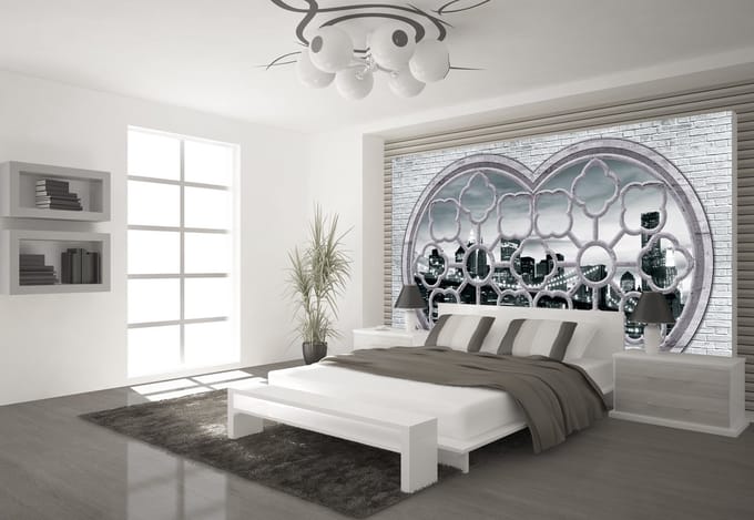 Brick Wall City Skyline Photo Wallcovering