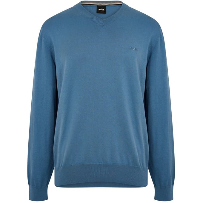 Boss Heren Geborduurd Logo Gebreide V-Hals Sweatshirt (Pastelblauw)