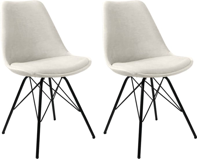 KICK® VELVET Kuipstoelen Wit – Set van 2 – Eetkamerstoelen – Velvet – Zwart Frame
