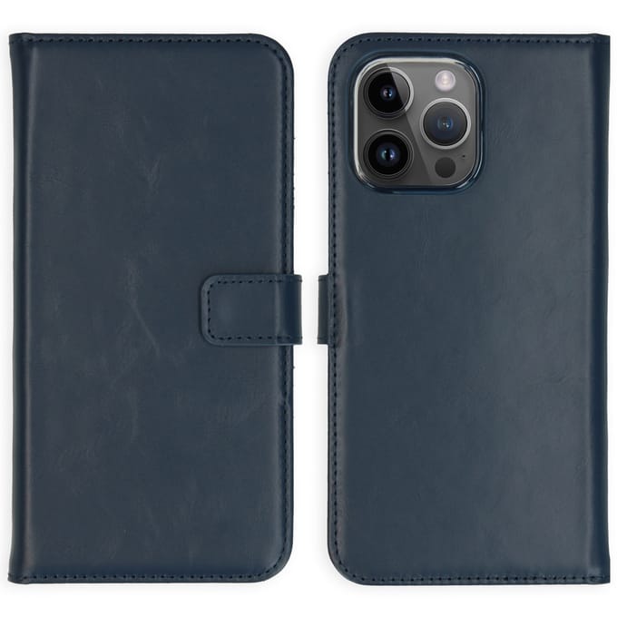 Selencia Hoesje - Geschikt voor Apple iPhone 15 Pro Max - Echt Lederen Bookcase - Blauw