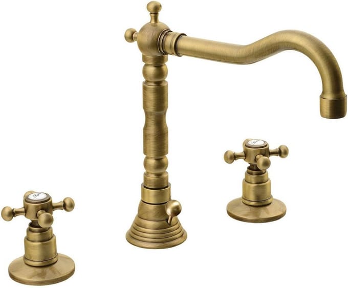 Wastafelmengkraan Retro 3-gats Sapho Antea 2-knop Uitloop Gebogen 17.5 cm Brons (incl. waste)
