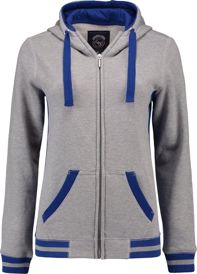 L&S heavysweat vest met capuchon voor dames grijs / royal blue - M